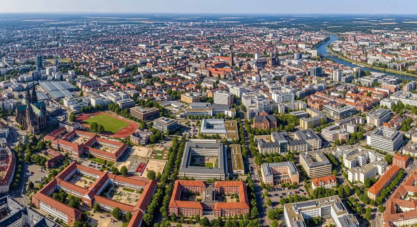 Panoramablick auf die deutsche Bildungslandschaft mit verschiedenen Bildungseinrichtungen
