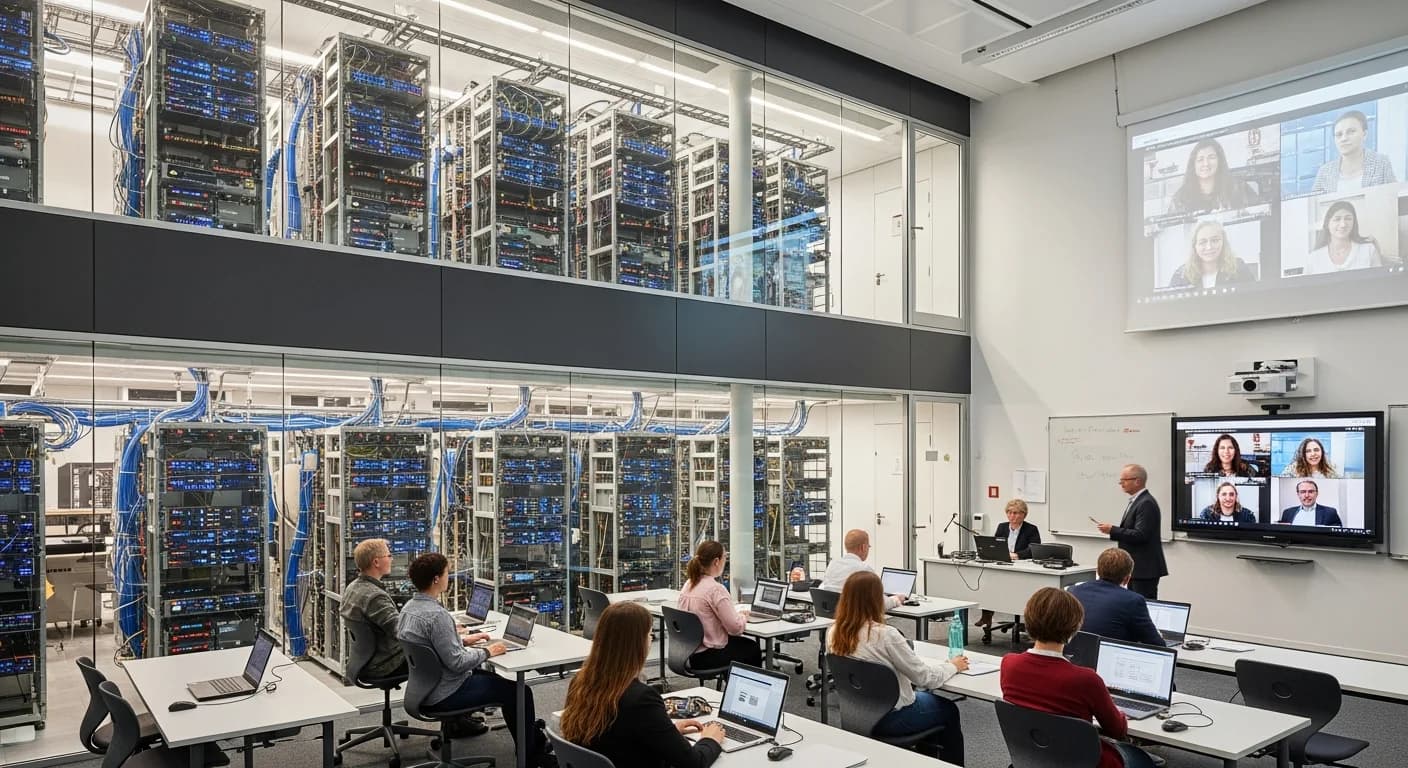 Moderne Fernakademie mit digitaler Lerninfrastruktur und hybridem Klassenzimmer