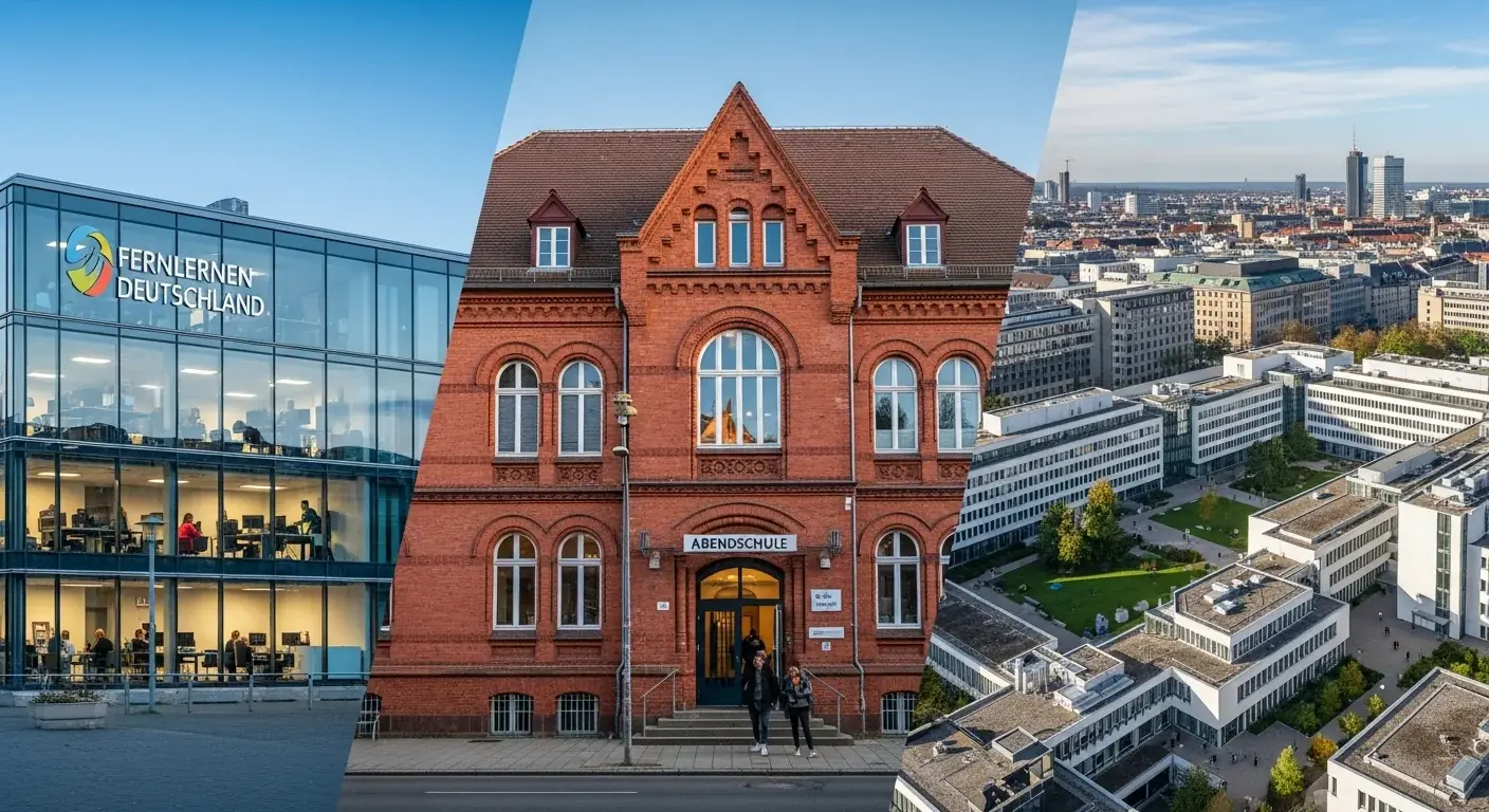 Verschiedene Bildungseinrichtungen in einem Stadtbild als Überblick der Bildungsanbieter